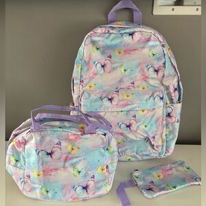 Butterfly Print 3pc Backpack Set